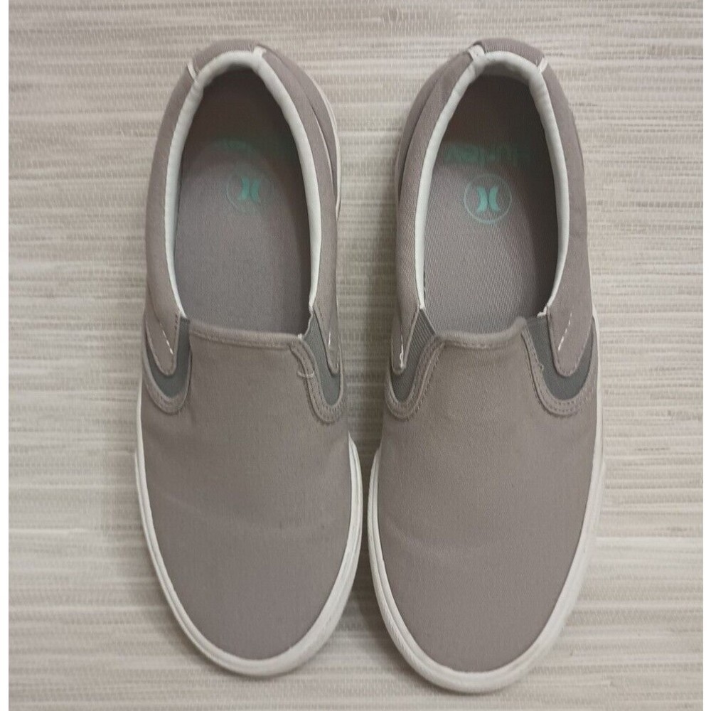 Ladies Hurley ARLO Sz 9 Grey White Slip On Sneakers Casual Canvas Shoes Slide On